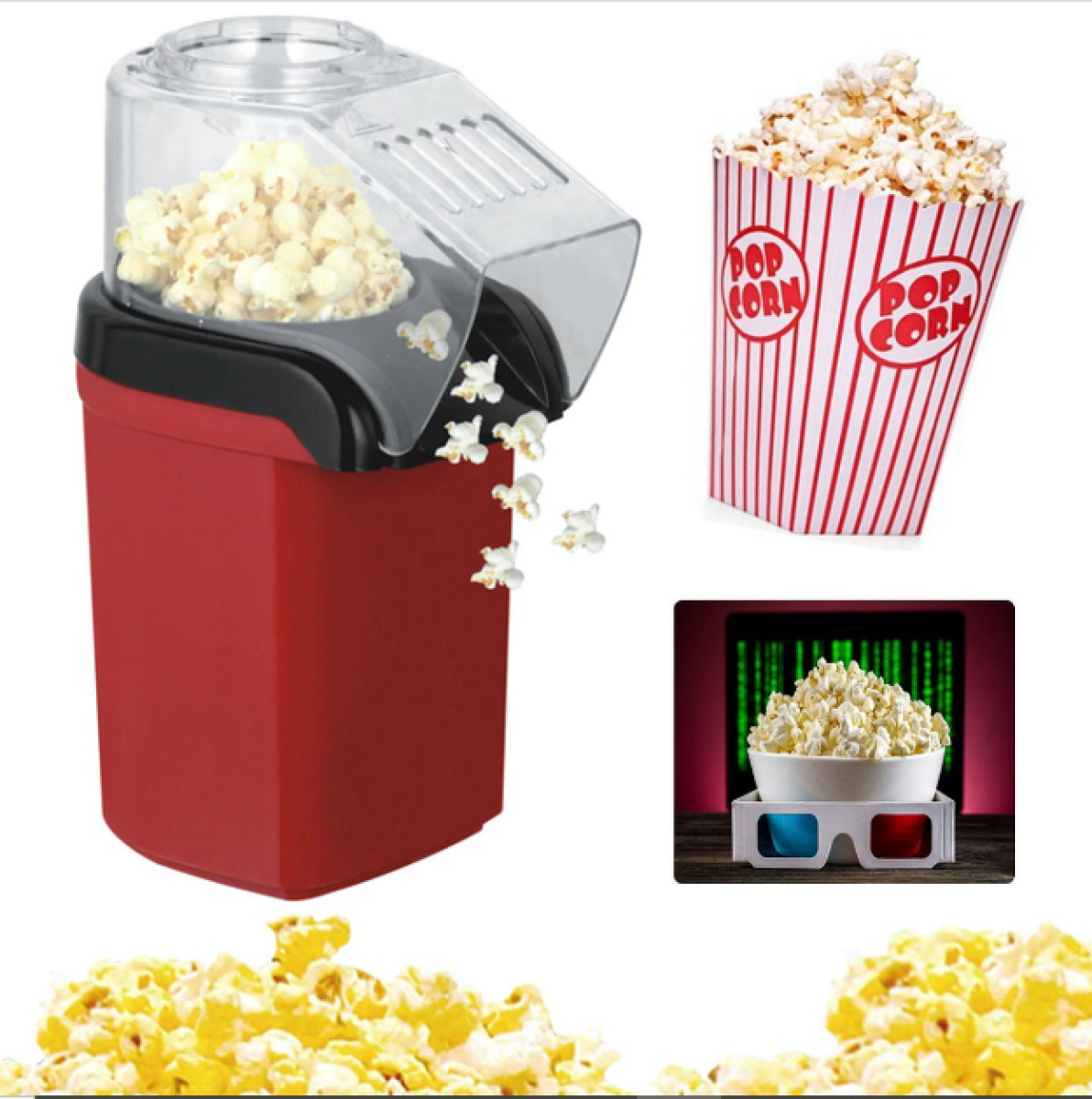 1200W Oil-Free Popcorn Maker with Cup